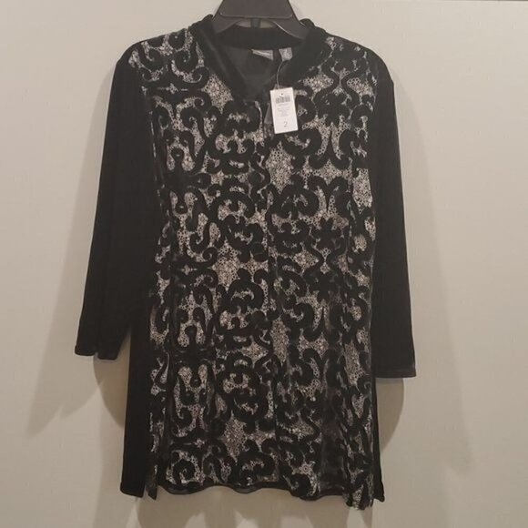 Travels collection by Chico’s sz 2 =12 velvet patchwork jacket button up - Picture 4 of 11